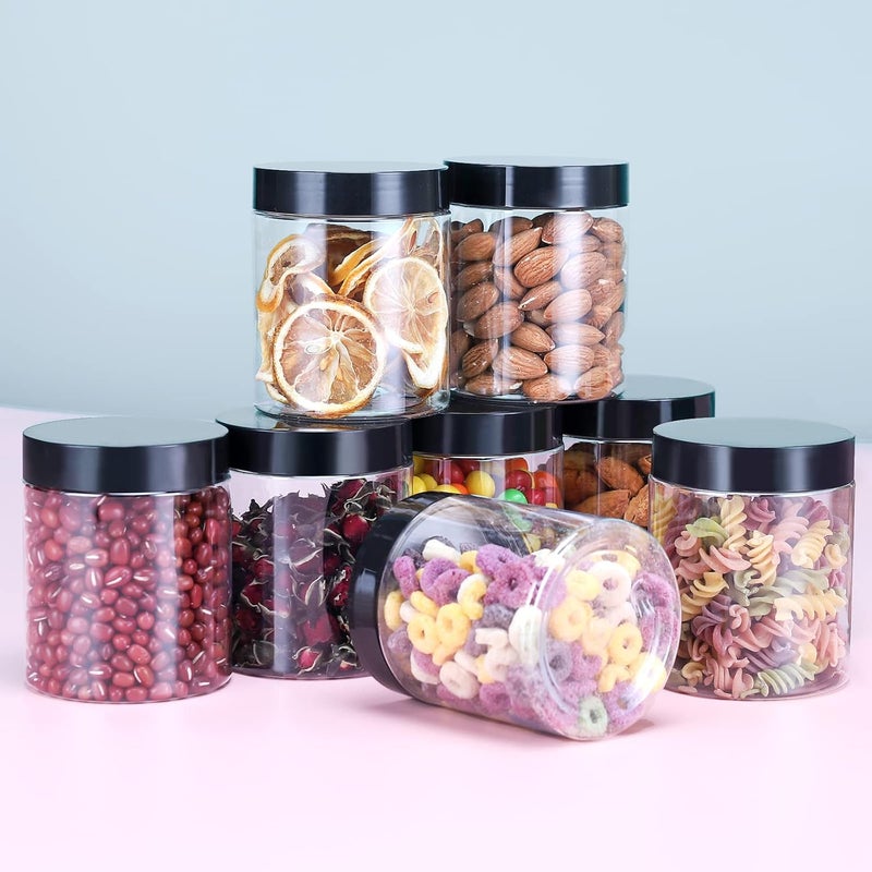 Gencywe 40 Pack Plastic Jars with Lids, 8 oz Clear Slime Cosmetics Containers with Pen and Labels, Leakproof Storage Jars, PET Empty Jars with Black Lids for Kitchen Cookie Candy Spices Dry Food Cream - Image 5